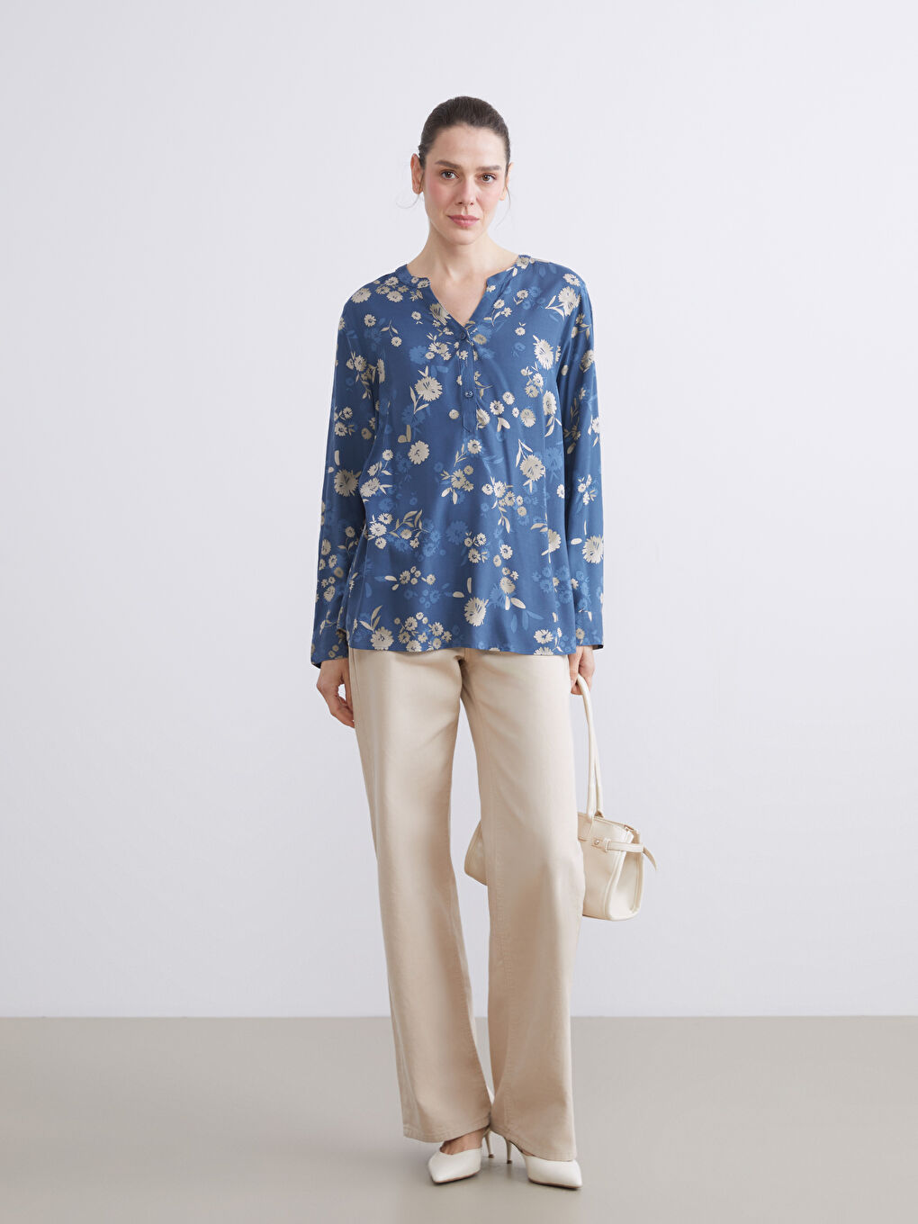 Notch Neck Floral Blouse-1