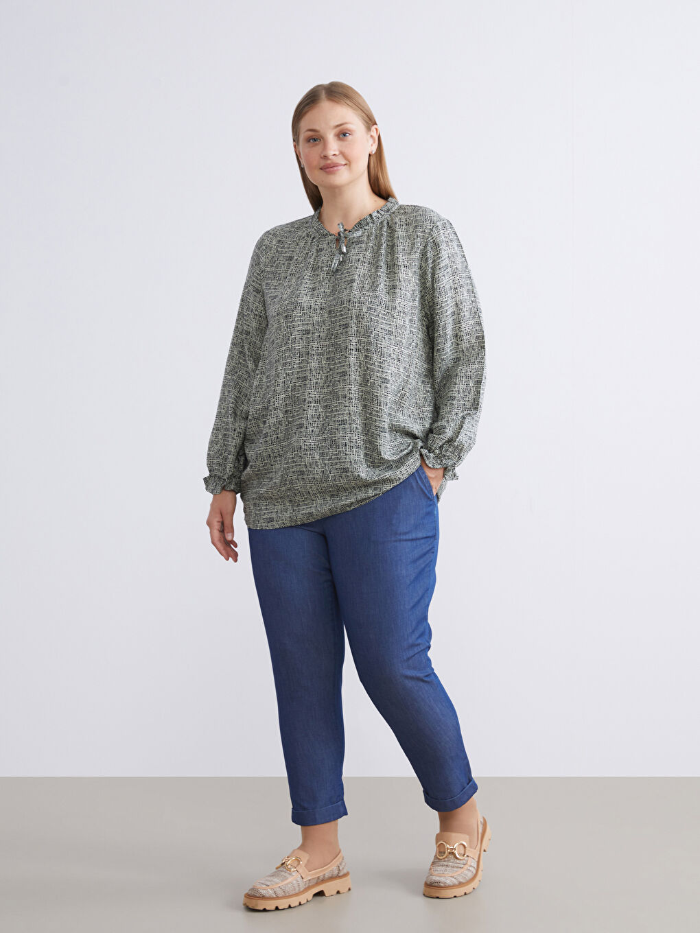 Tie Neck Patterned Blouse-5