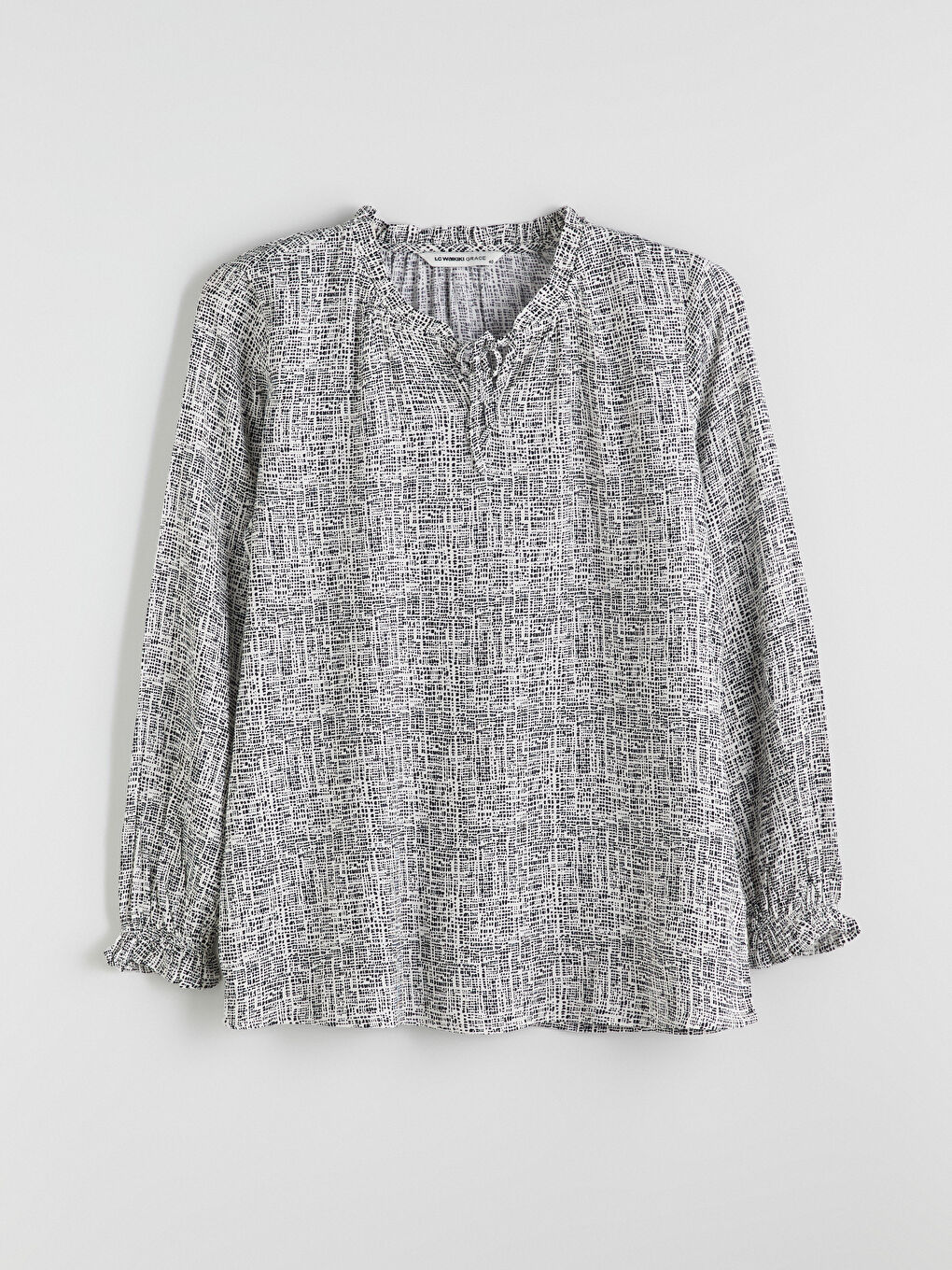 LCW Grace Tie Neck Patterned Blouse -W54715Z8-LQB