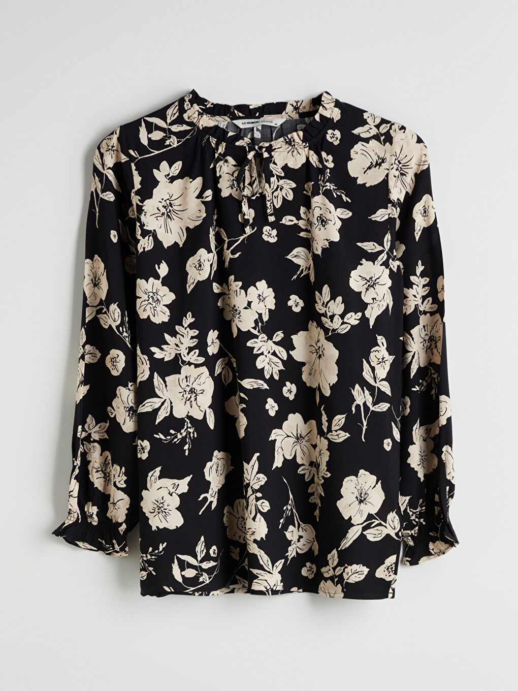 LCW Grace Tie Neck Patterned Blouse -W54715Z8-LQJ