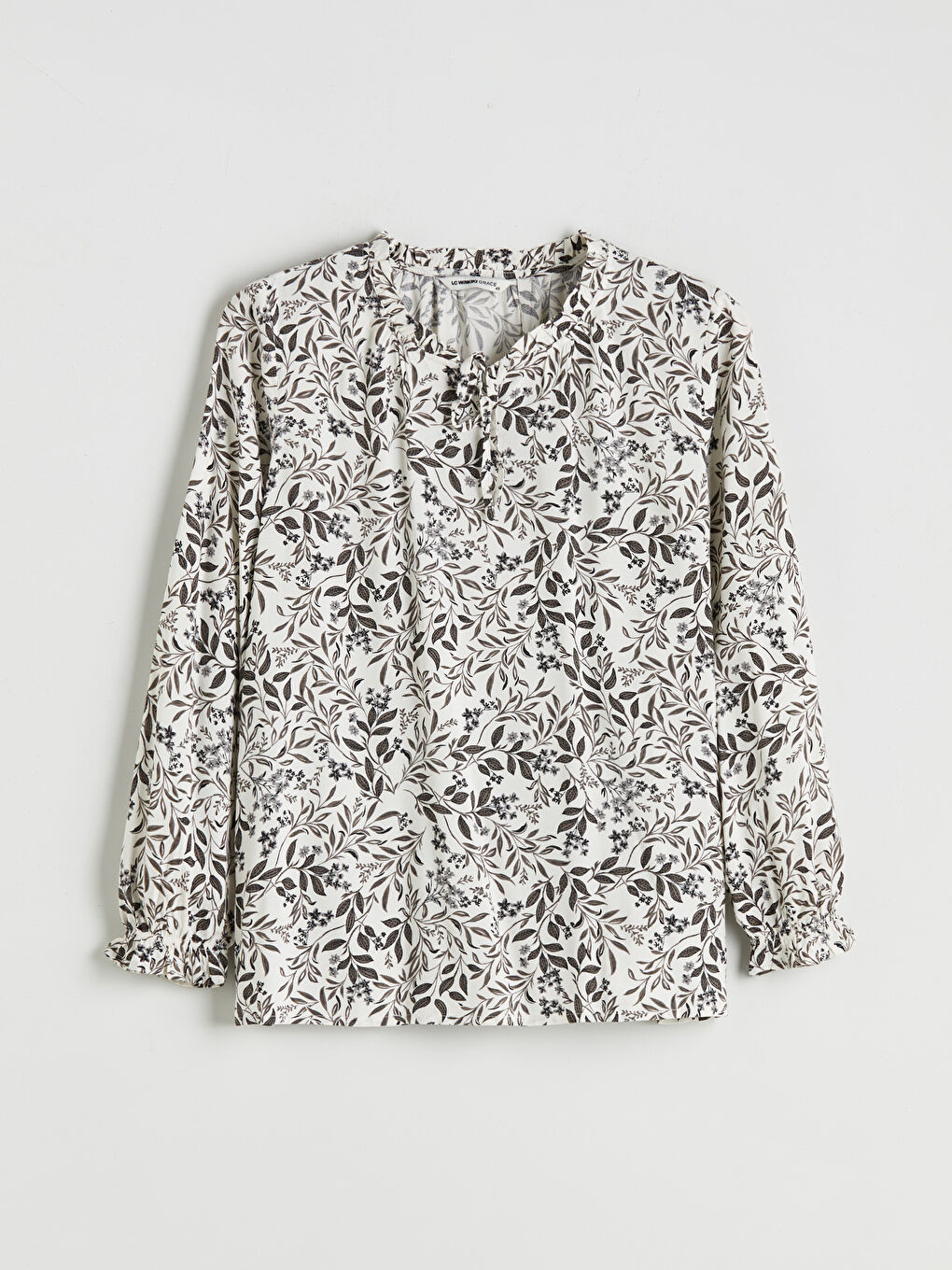 LCW Grace Tie Neck Patterned Blouse -W54715Z8-LRA