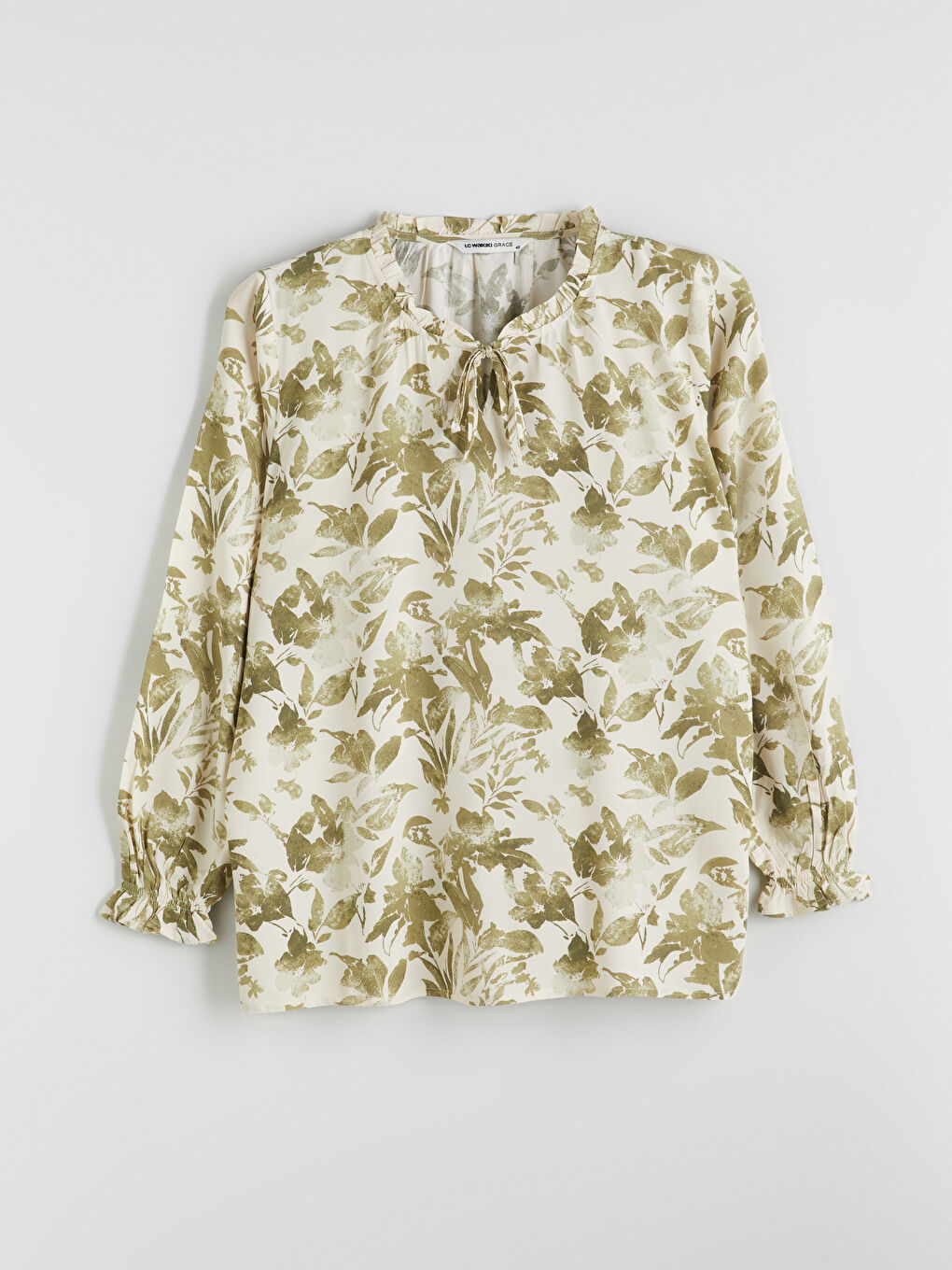 LCW Grace Tie Neck Patterned Blouse -W54715Z8-LRL