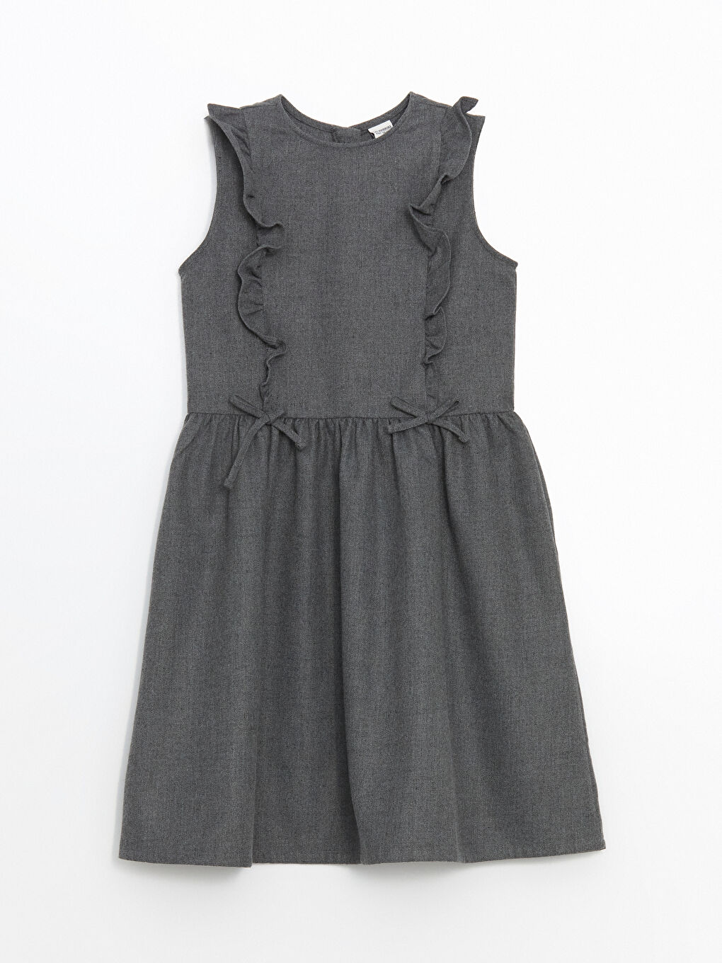 მრგვალი საყელო, ბაფთით დეტალიზებული გოგონებისთვის კაბა