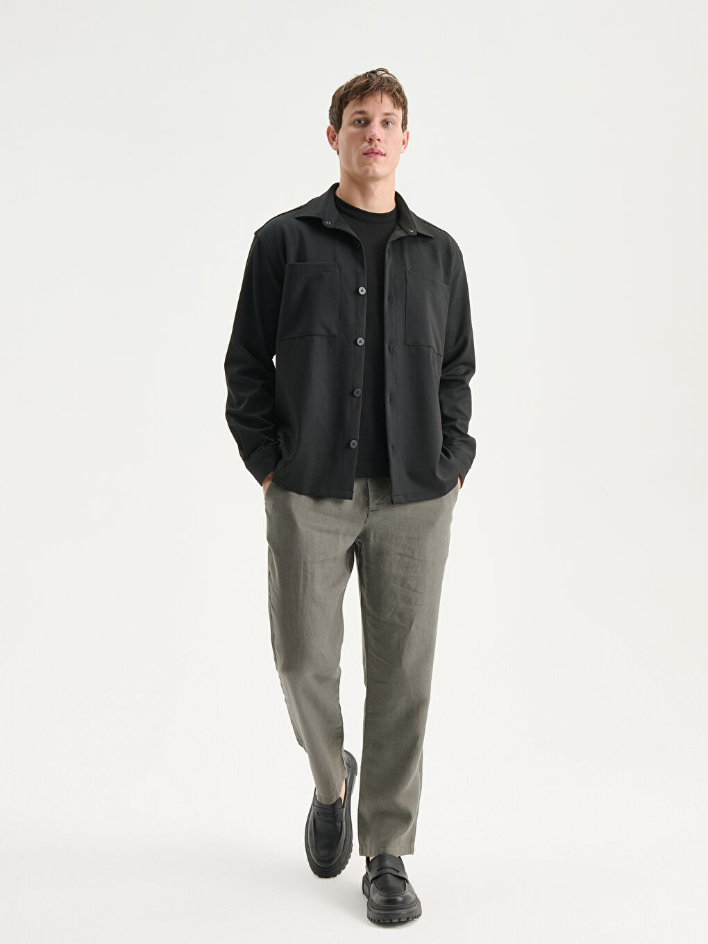 Siyah Regular Fit Uzun Kollu Erkek Gömlek Ceket-4