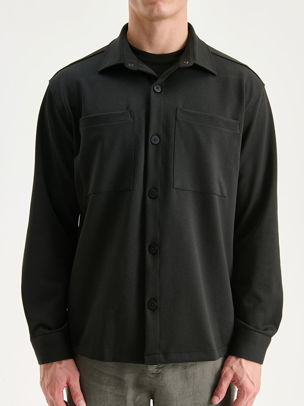 Siyah Regular Fit Uzun Kollu Erkek Gömlek Ceket-7