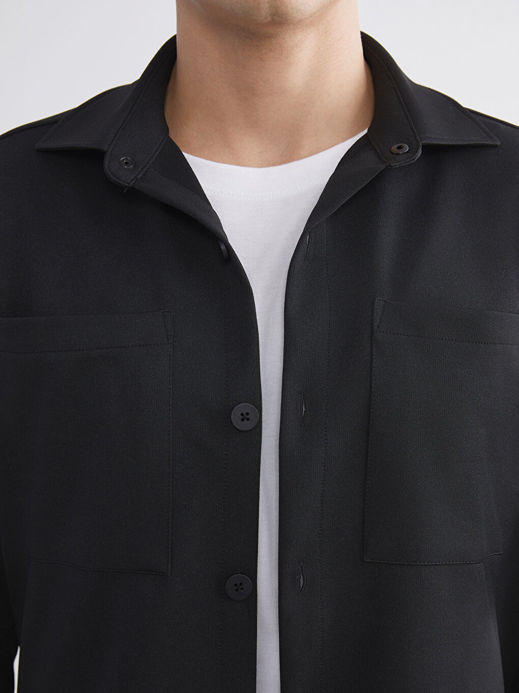 Siyah Regular Fit Uzun Kollu Erkek Gömlek Ceket-6