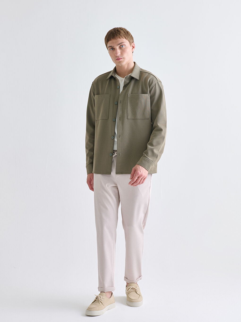 Yeşil Regular Fit Uzun Kollu Erkek Gömlek Ceket-1