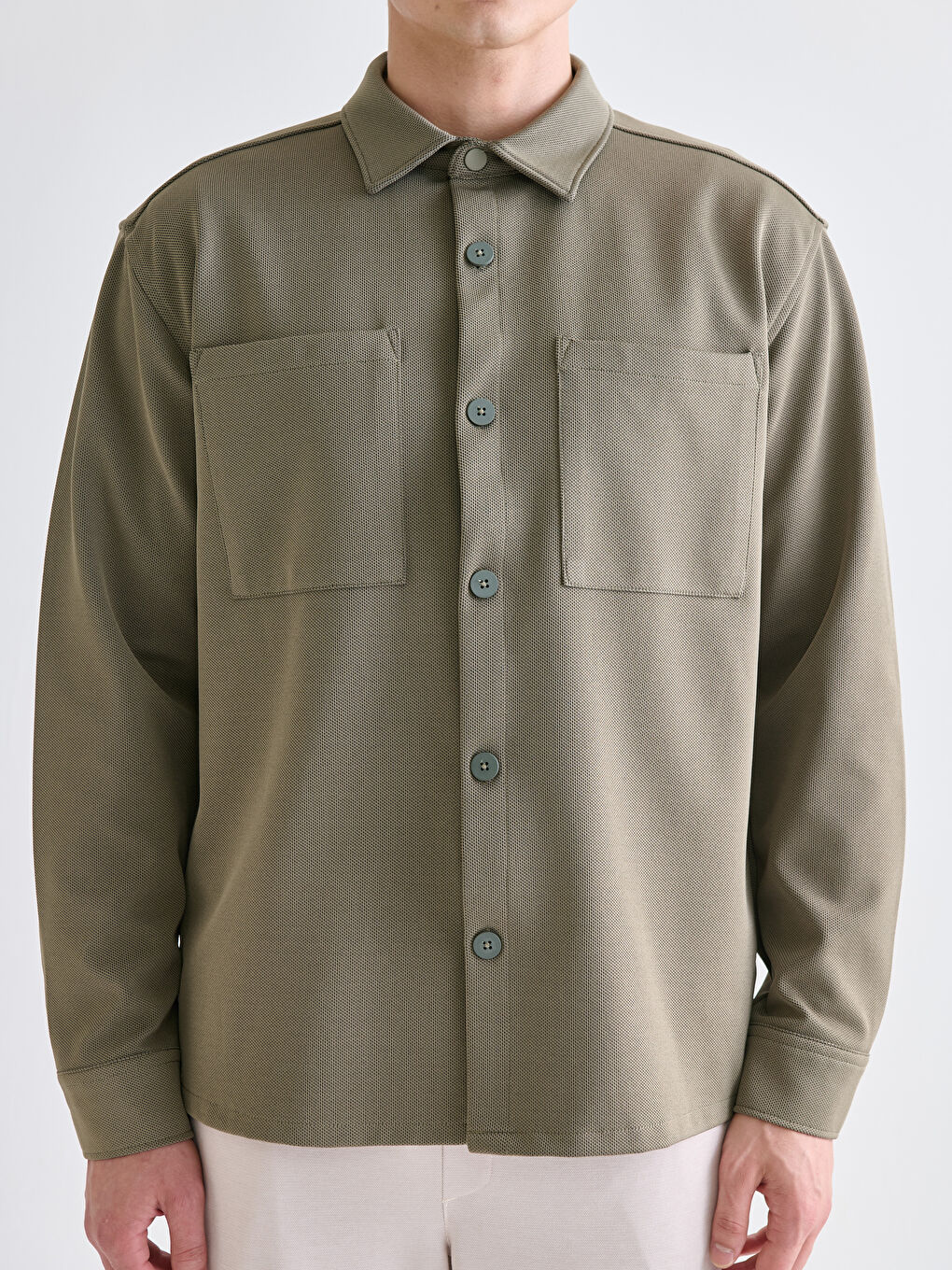 Yeşil Regular Fit Uzun Kollu Erkek Gömlek Ceket-2