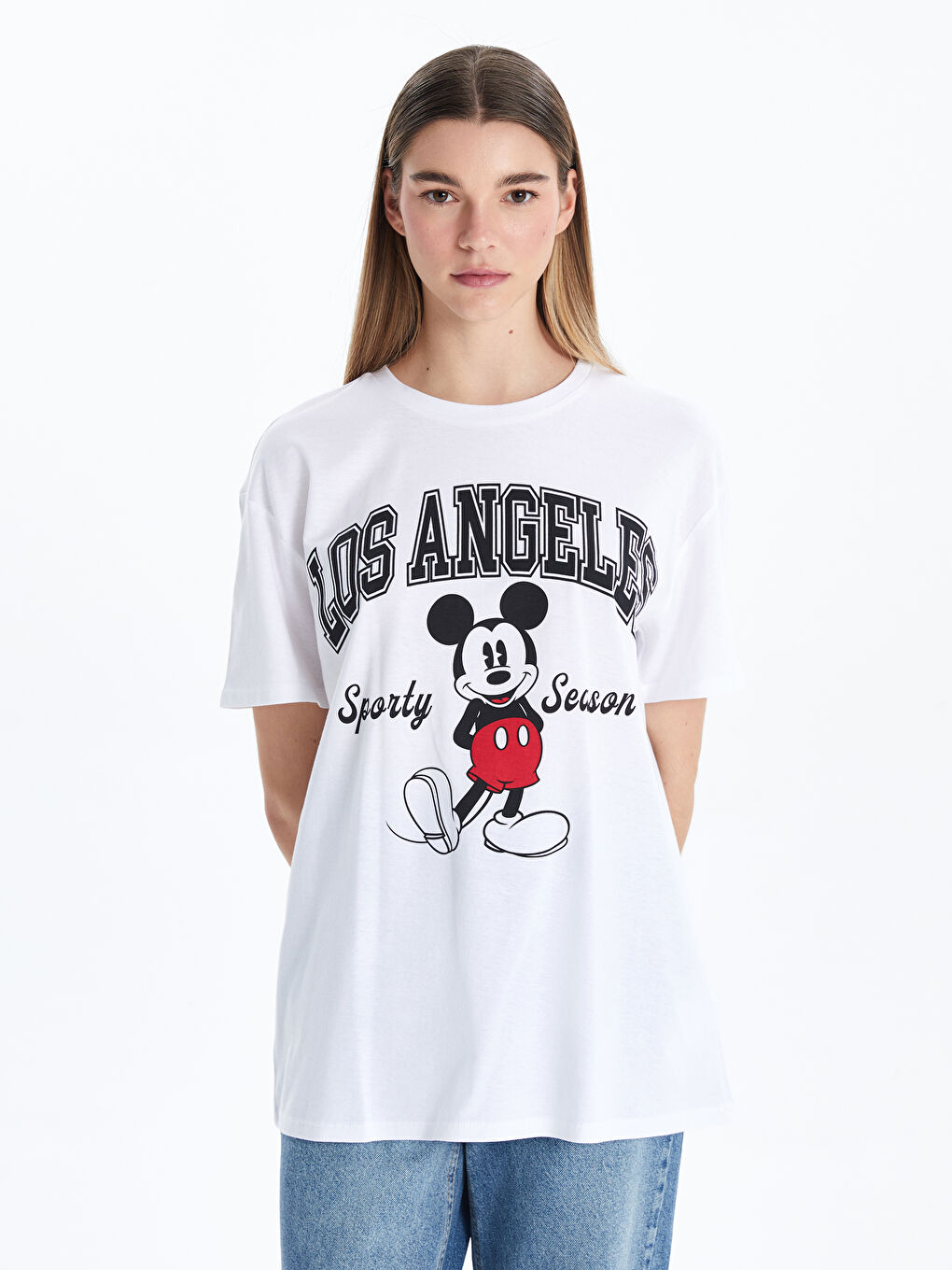 XSIDE Crew Neck Mickey Mouse Printed Women's T-Shirt -W54758Z8-Q6K