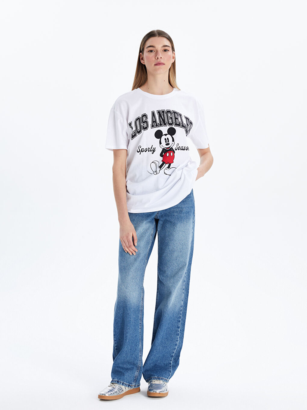 XSIDE Crew Neck Mickey Mouse Printed Women's T-Shirt -W54758Z8-Q6K