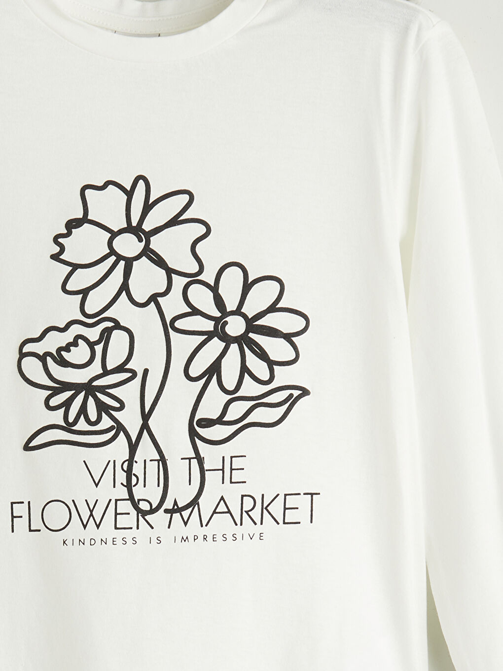 Ekru Bisiklet Yaka Çiçekli Kız Çocuk Tişört-1