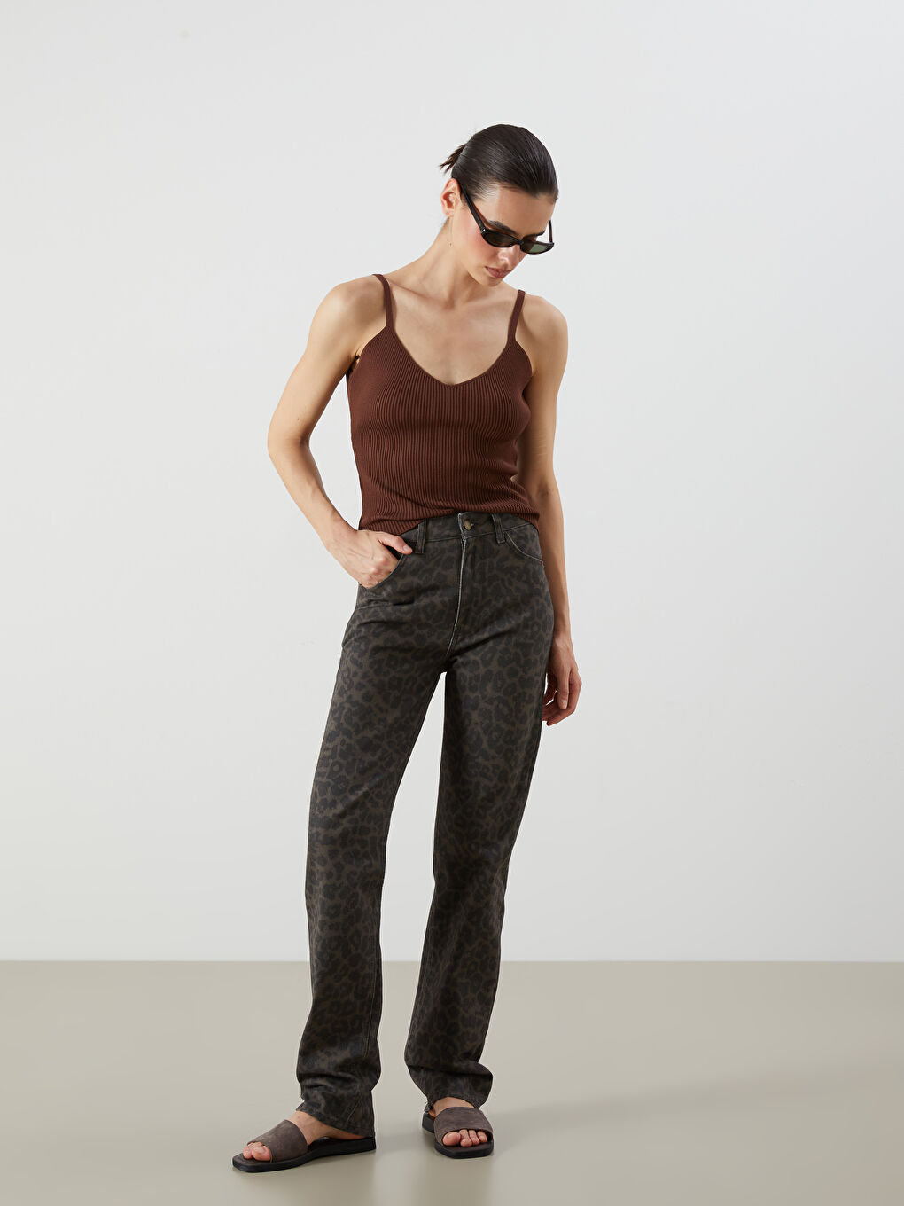LCW Jeans Straight Fit Leopard Print Women's Jeans -W54793Z8-HDT