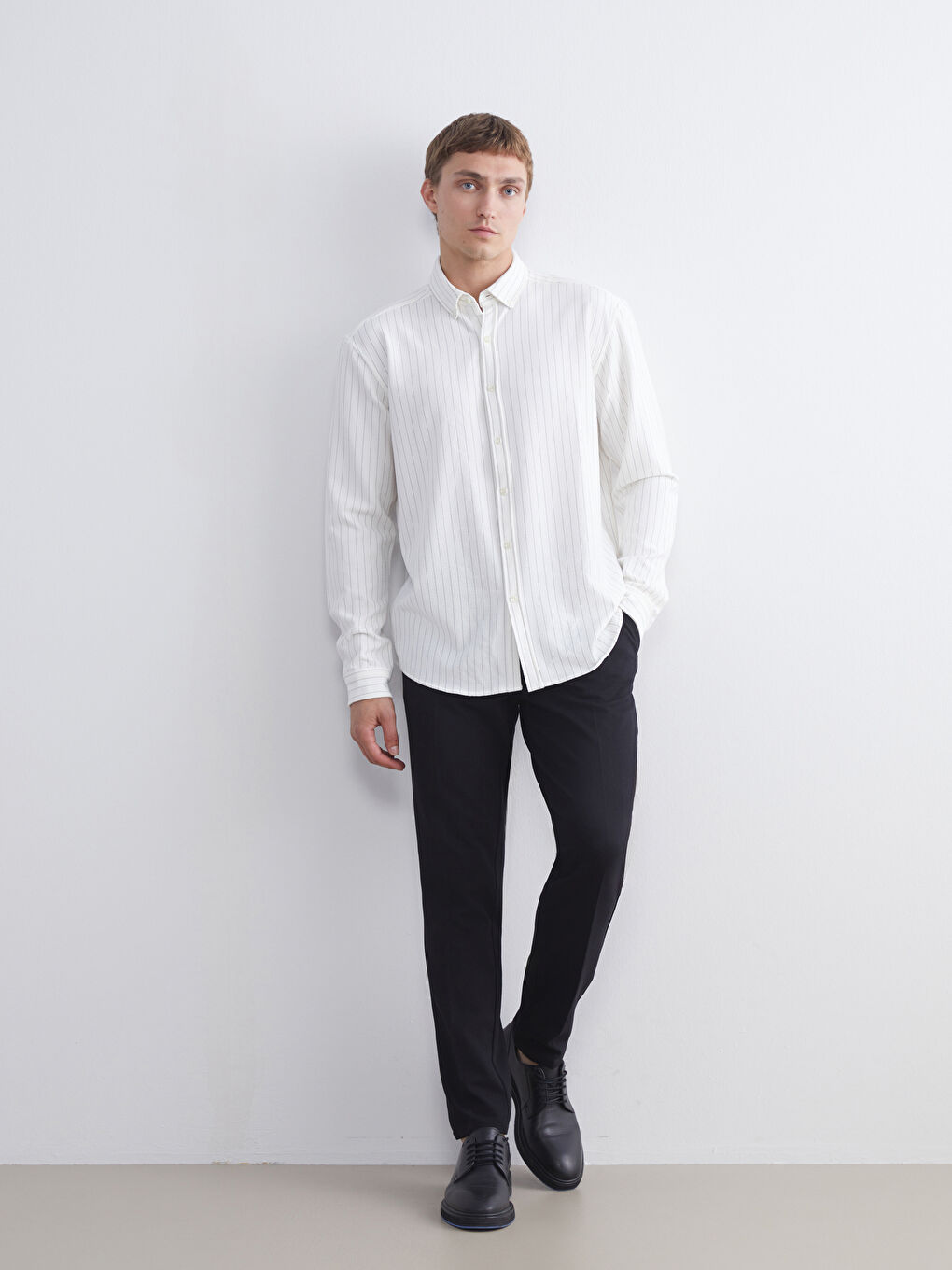 Slim Fit Long Sleeve Striped Dobby Men's Shirt-2
