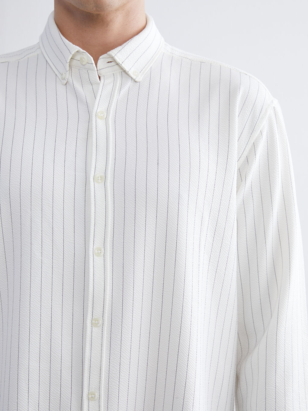 Slim Fit Long Sleeve Striped Dobby Men's Shirt-4