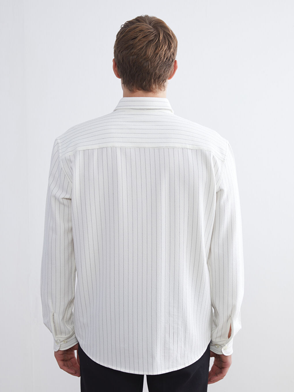 Slim Fit Long Sleeve Striped Dobby Men's Shirt-6