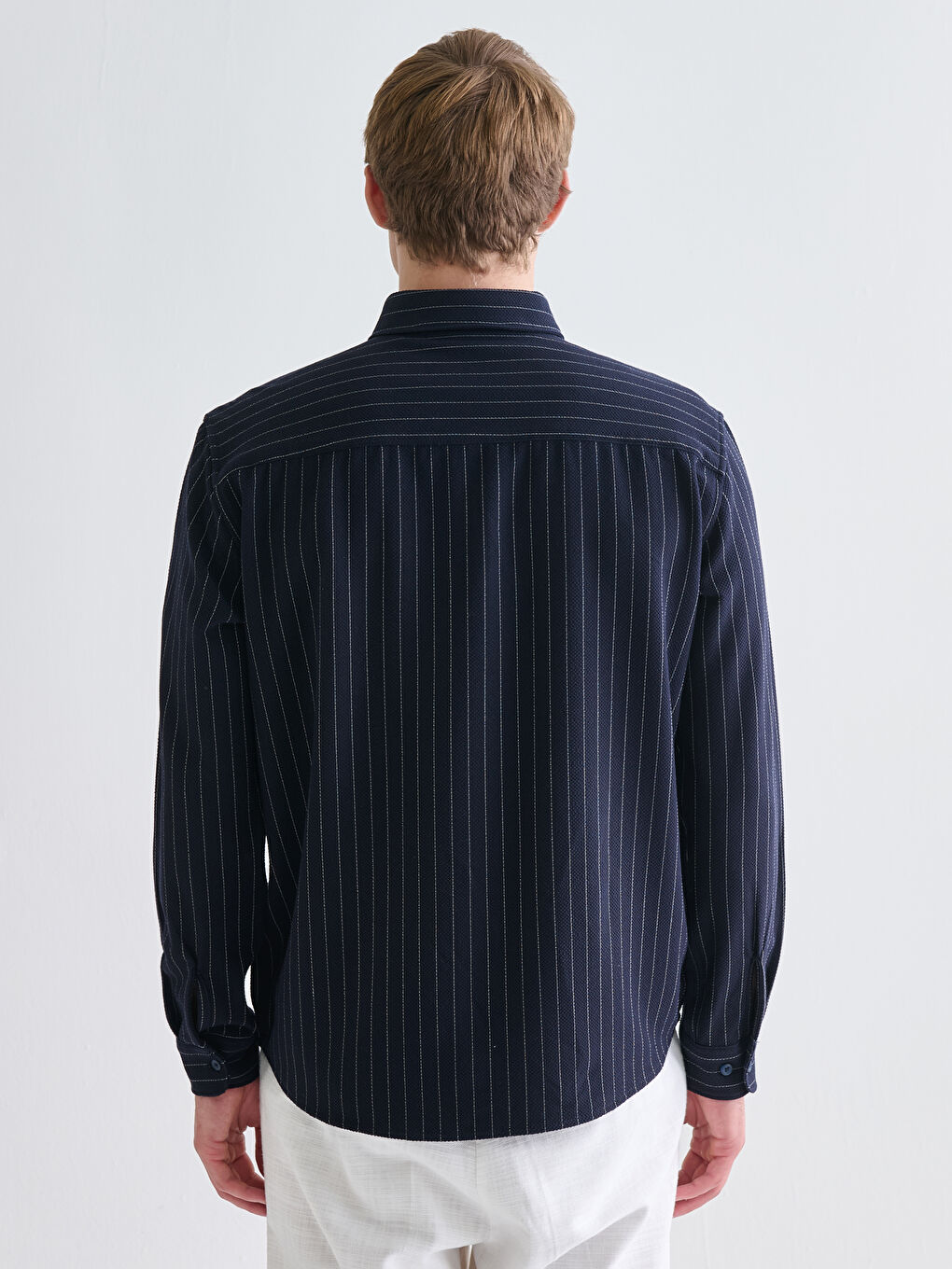 Slim Fit Long Sleeve Striped Dobby Men's Shirt-6