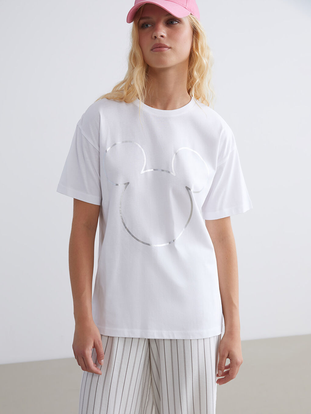 Crew Neck Mickey Mouse Printed Women's T-Shirt