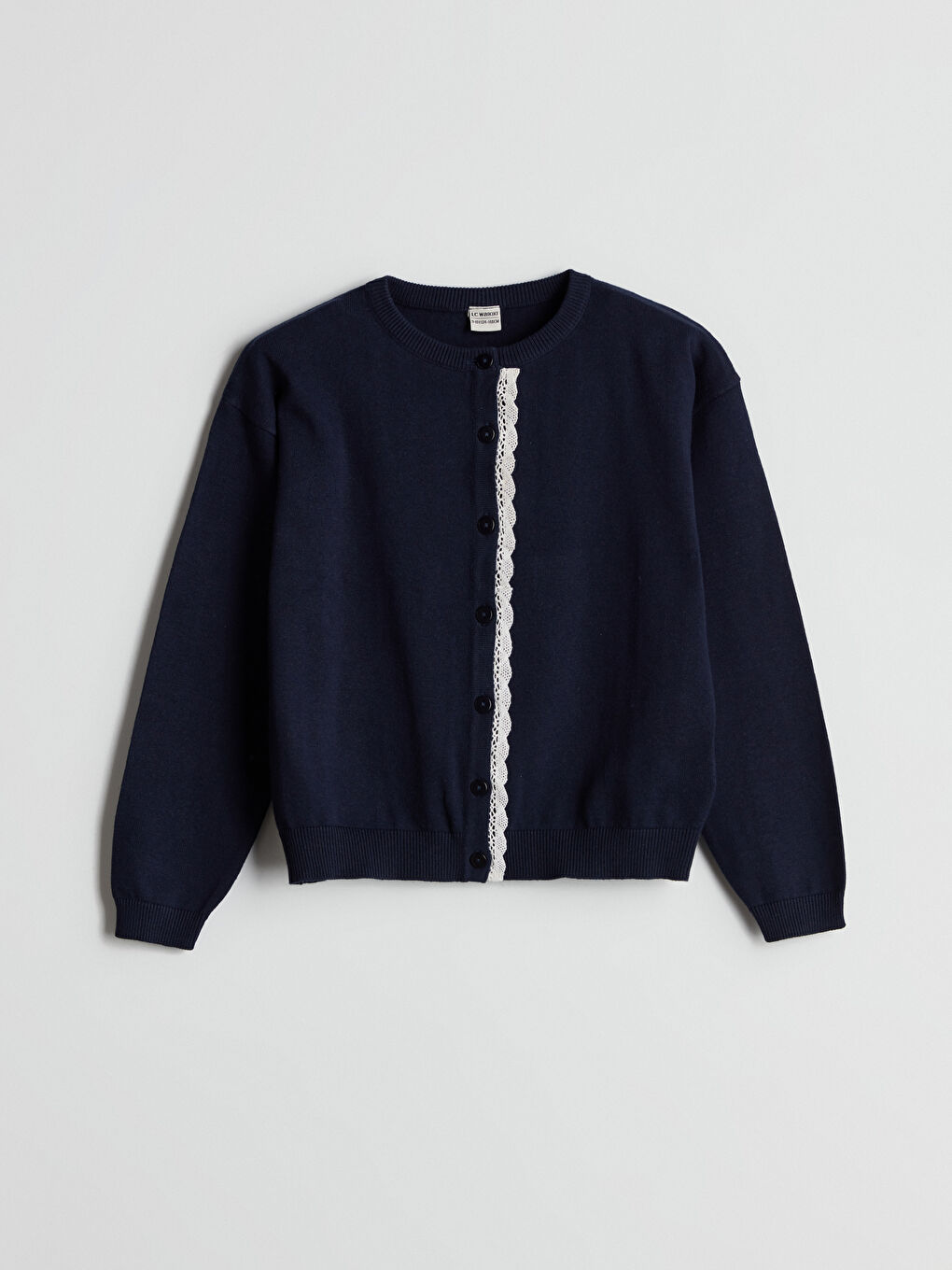 LCW Kids Crew Neck Laced Girl Cardigan -W54832Z4-YQ6