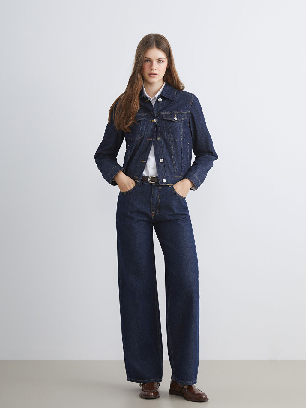 Collared Neck Women's Denim Jacket-1