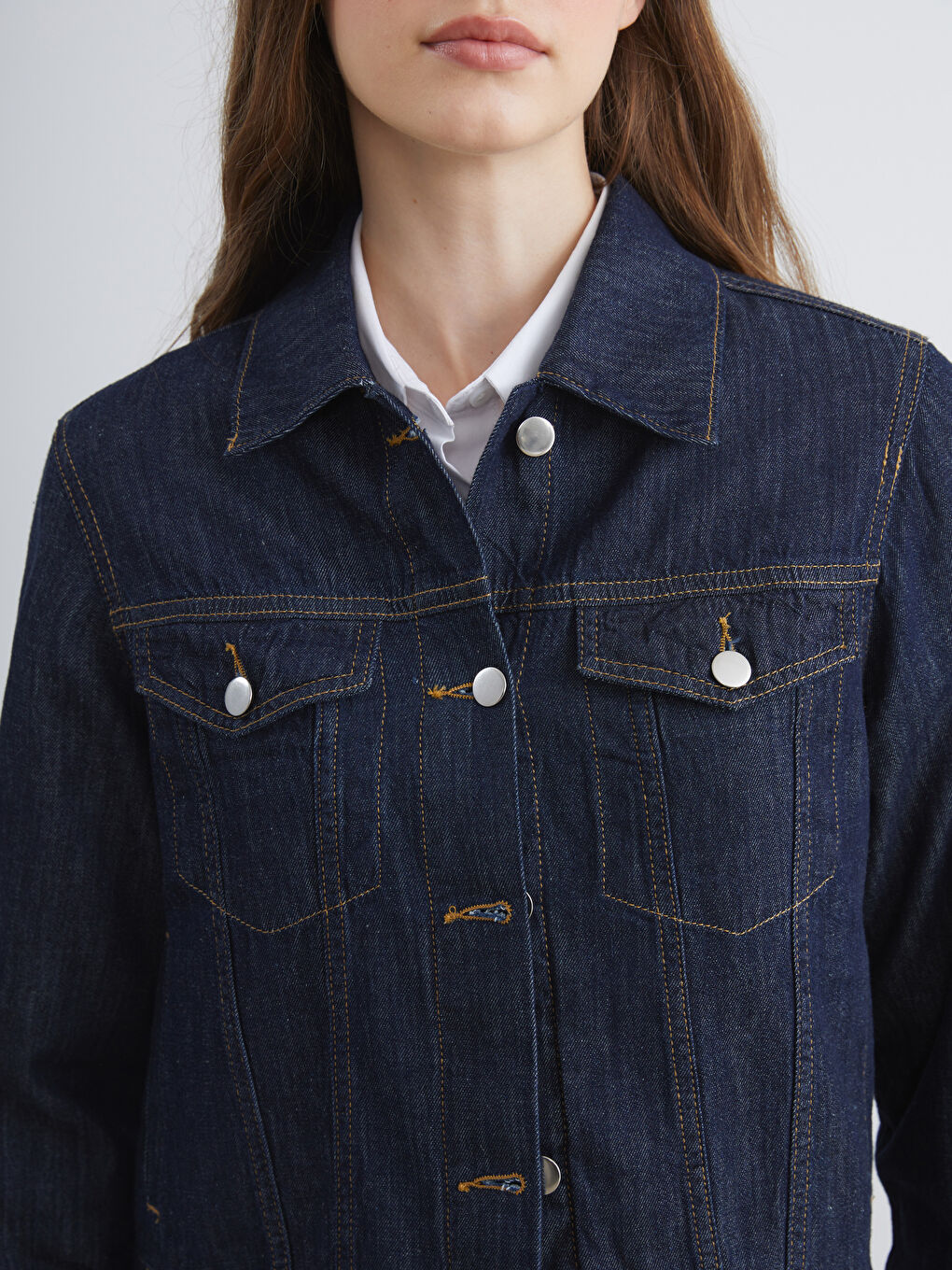 Collared Neck Women's Denim Jacket-2