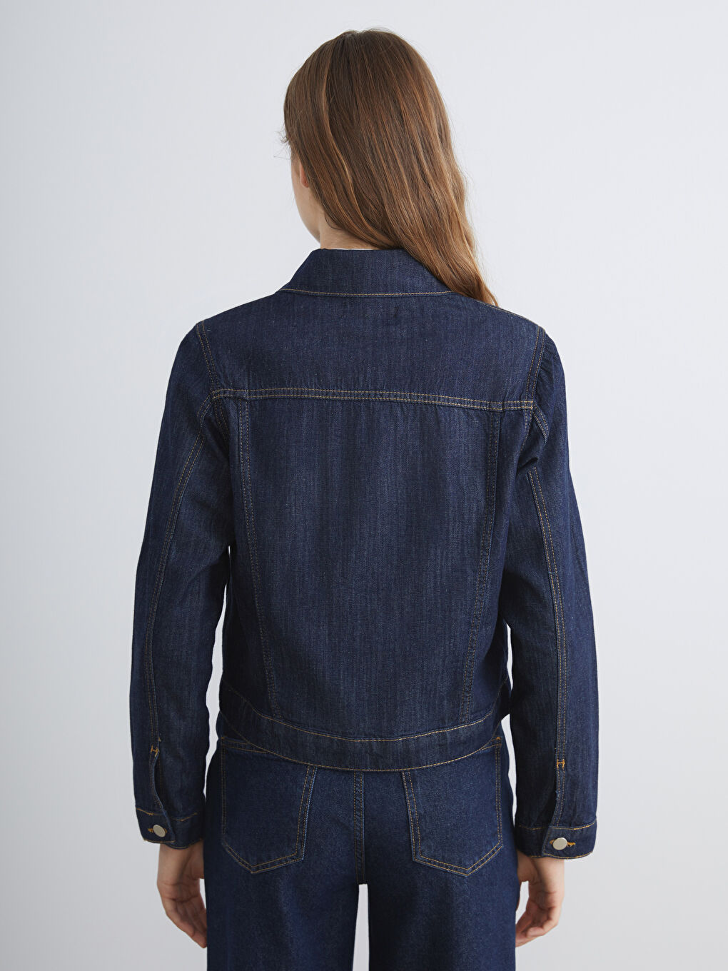 Collared Neck Women's Denim Jacket-3