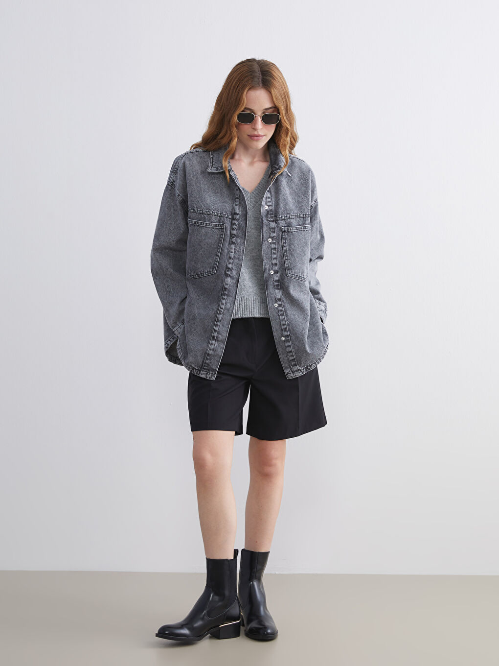 Collared Neck Women's Denim Jacket-1