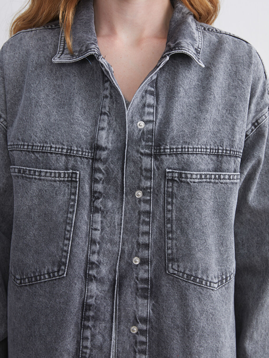 Collared Neck Women's Denim Jacket-2