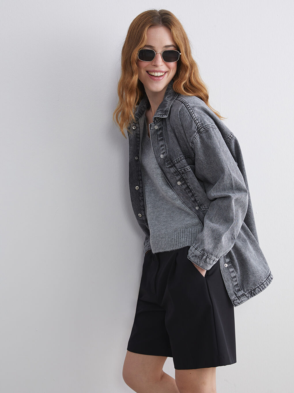 Collared Neck Women's Denim Jacket-3