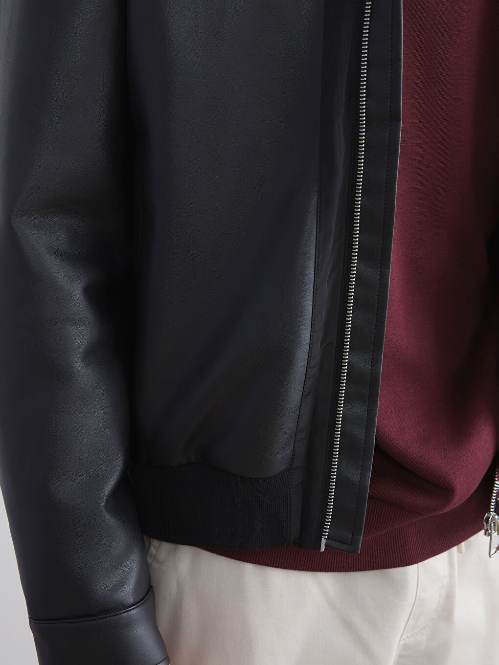 Regular Fit Hooded Men's Faux Leather Coat-2
