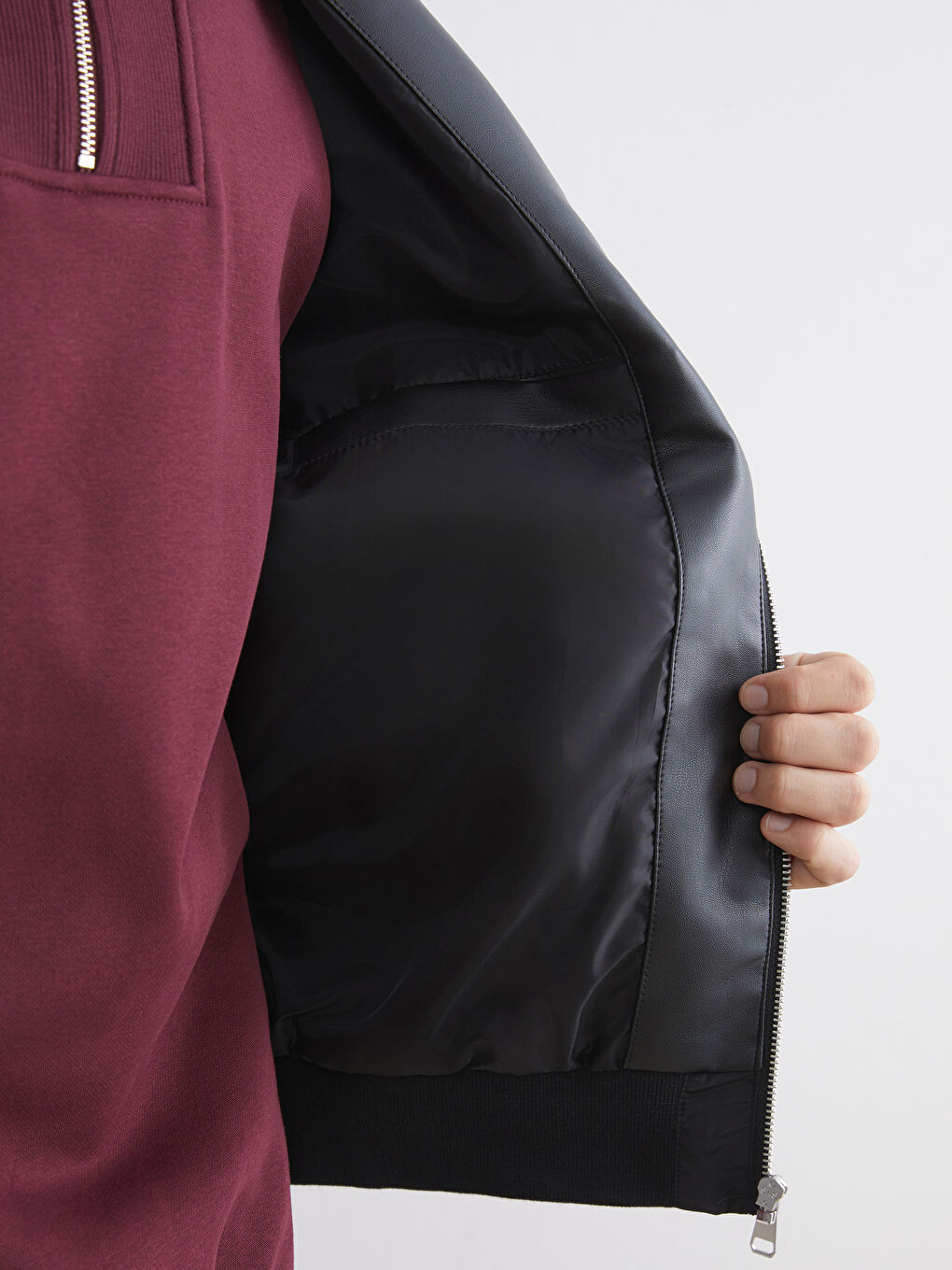 Regular Fit Hooded Men's Faux Leather Coat-3
