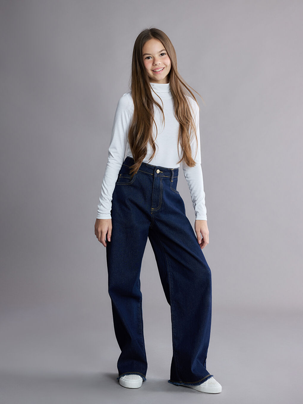 Дънки за момичета с широк крачол-1