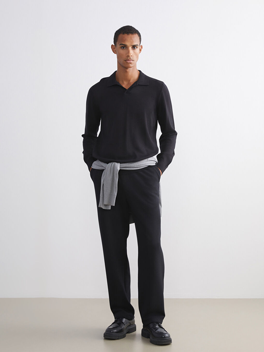 Siyah Polo Yaka Erkek Triko Kazak-1