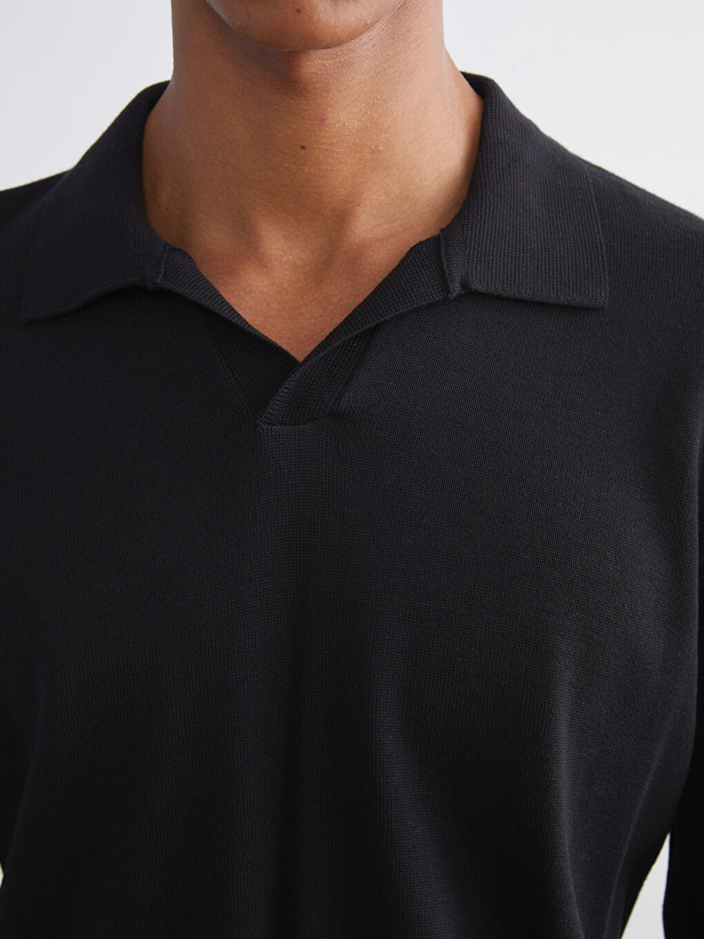 Siyah Polo Yaka Erkek Triko Kazak-2