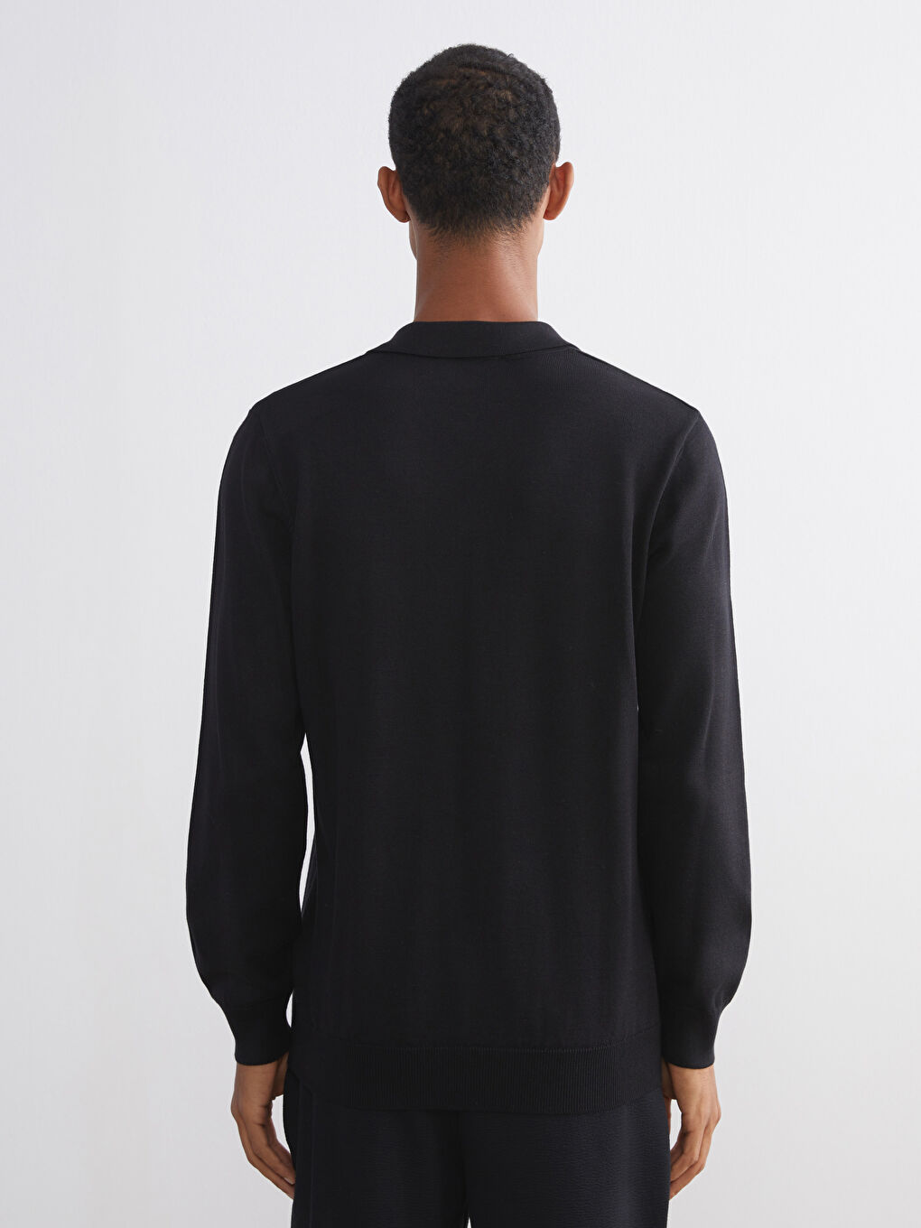 Siyah Polo Yaka Erkek Triko Kazak-3