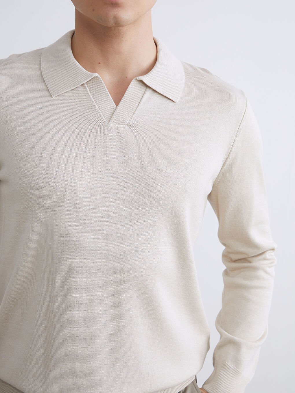 Bej Polo Yaka Erkek Triko Kazak-2