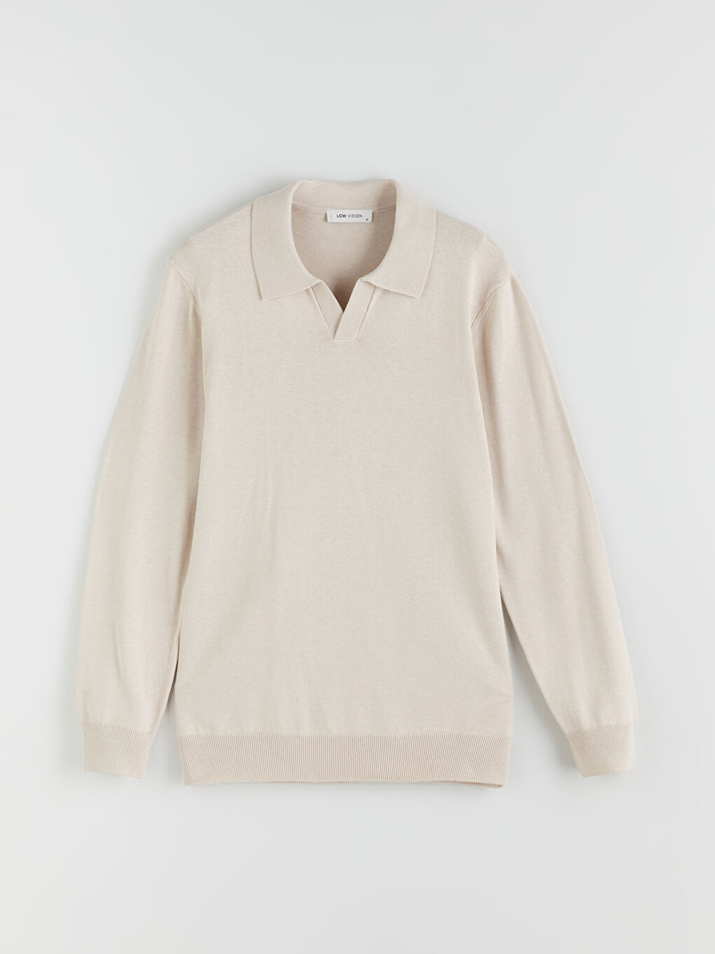 Bej Polo Yaka Erkek Triko Kazak-4