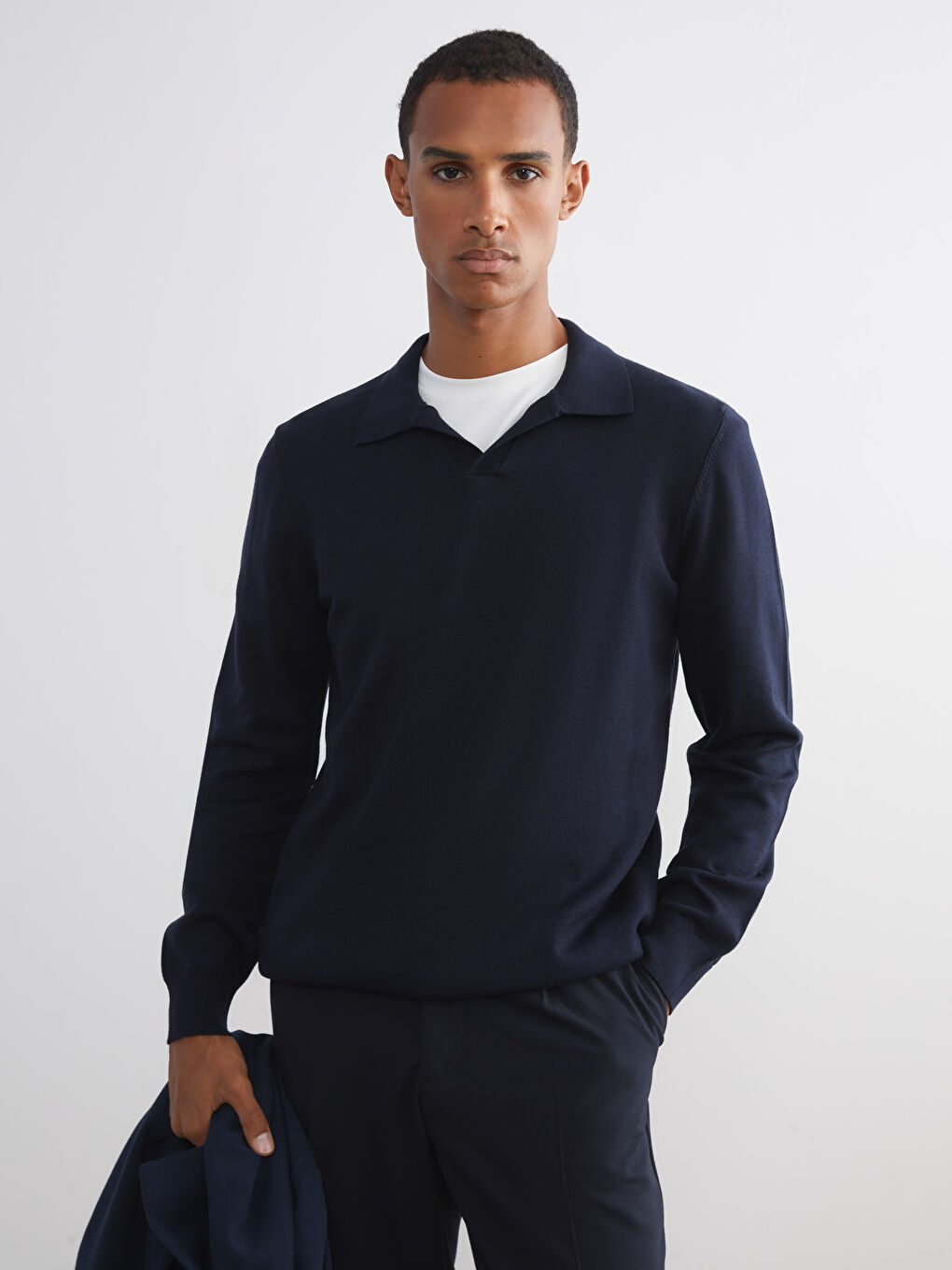 Lacivert Polo Yaka Erkek Triko Kazak