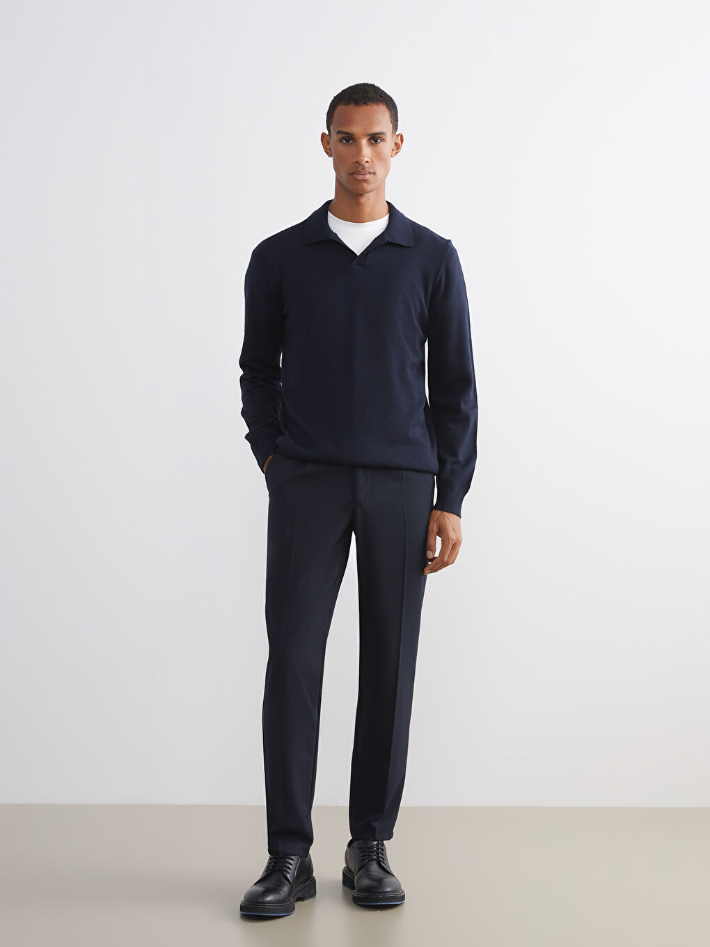 Lacivert Polo Yaka Erkek Triko Kazak-1