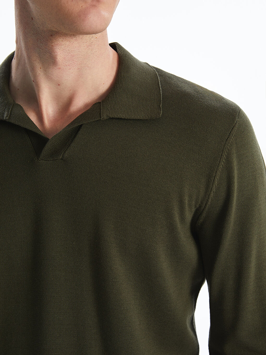 Haki Polo Yaka Erkek Triko Kazak-2