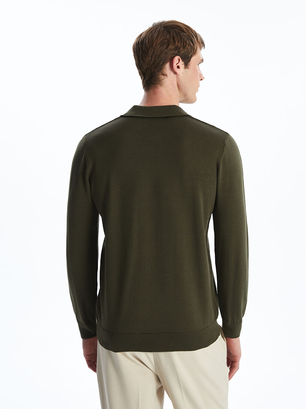 Haki Polo Yaka Erkek Triko Kazak-3