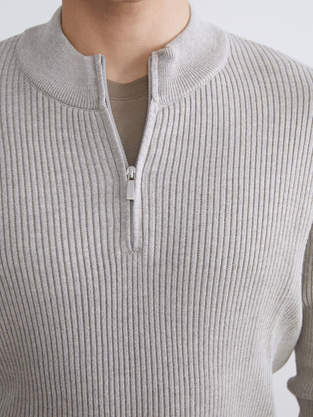 Bej Dik Yaka Erkek Triko Kazak-2