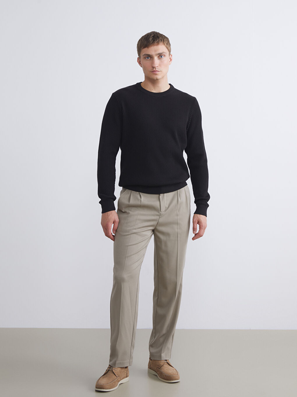 Siyah Bisiklet Yaka Erkek Triko Kazak-1