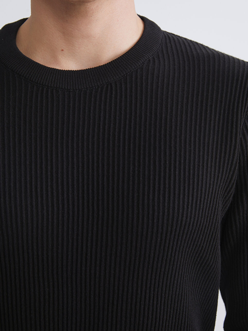 Siyah Bisiklet Yaka Erkek Triko Kazak-2