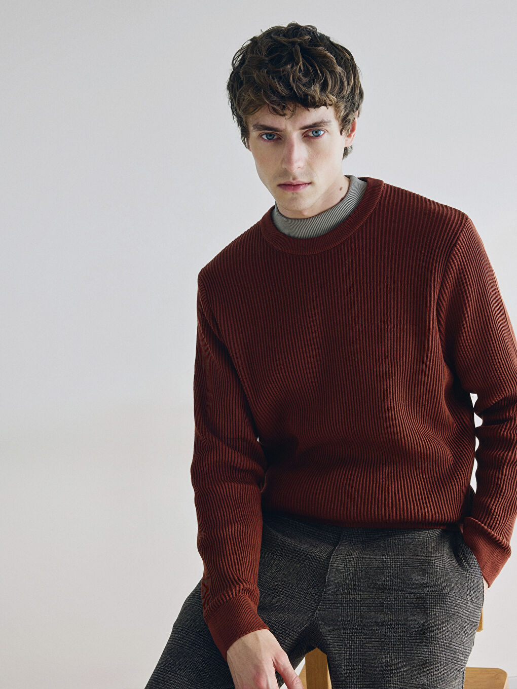 Crew Neck Long Sleeve Men's Tricot Sweater