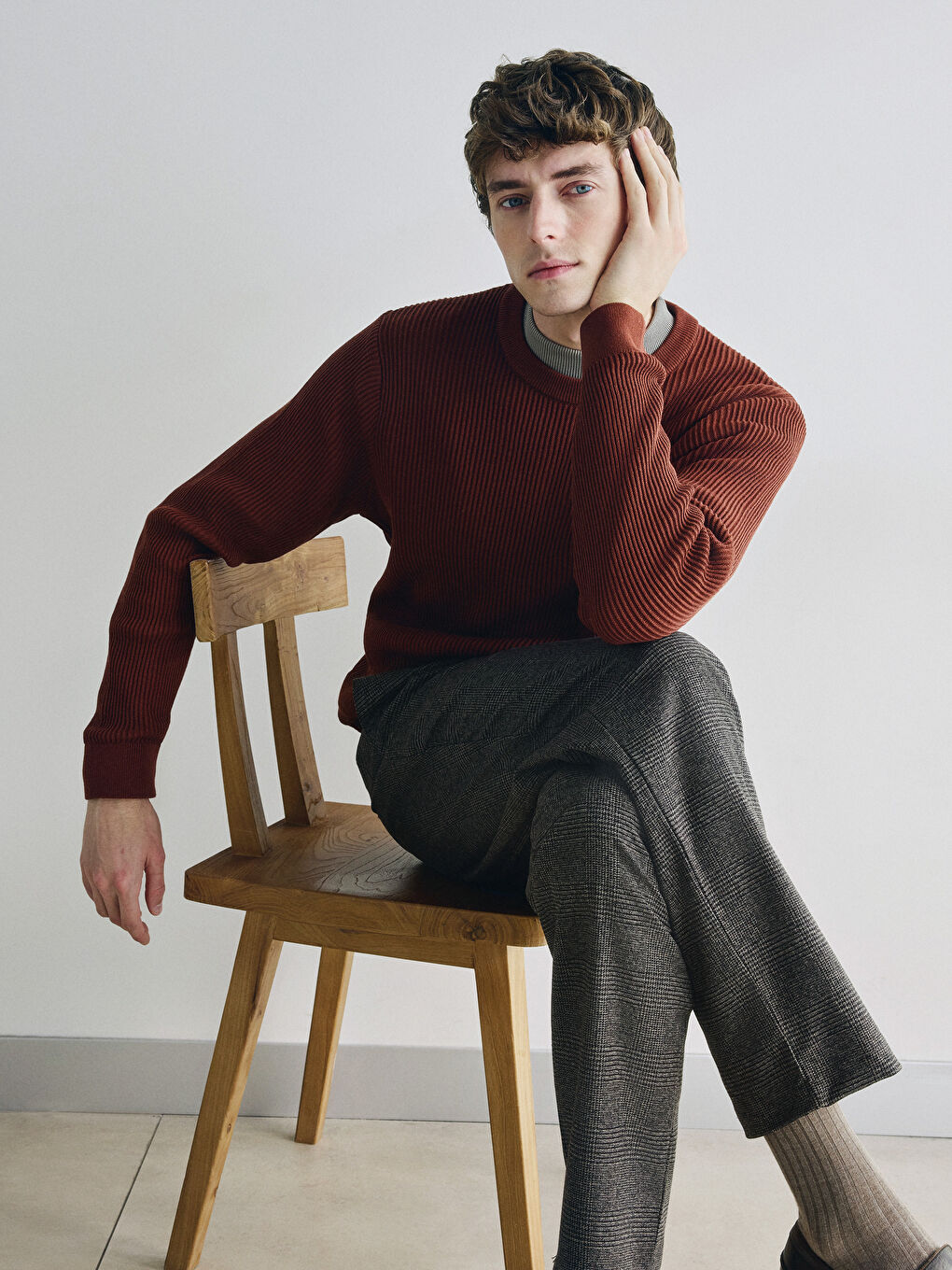 Crew Neck Long Sleeve Men's Tricot Sweater-2