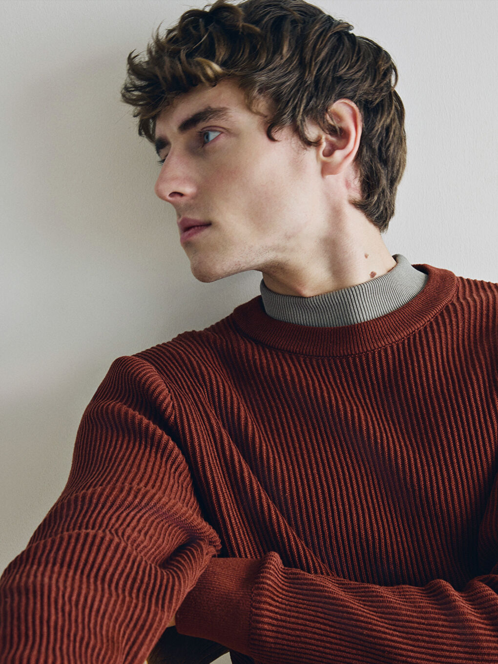 Crew Neck Long Sleeve Men's Tricot Sweater-3