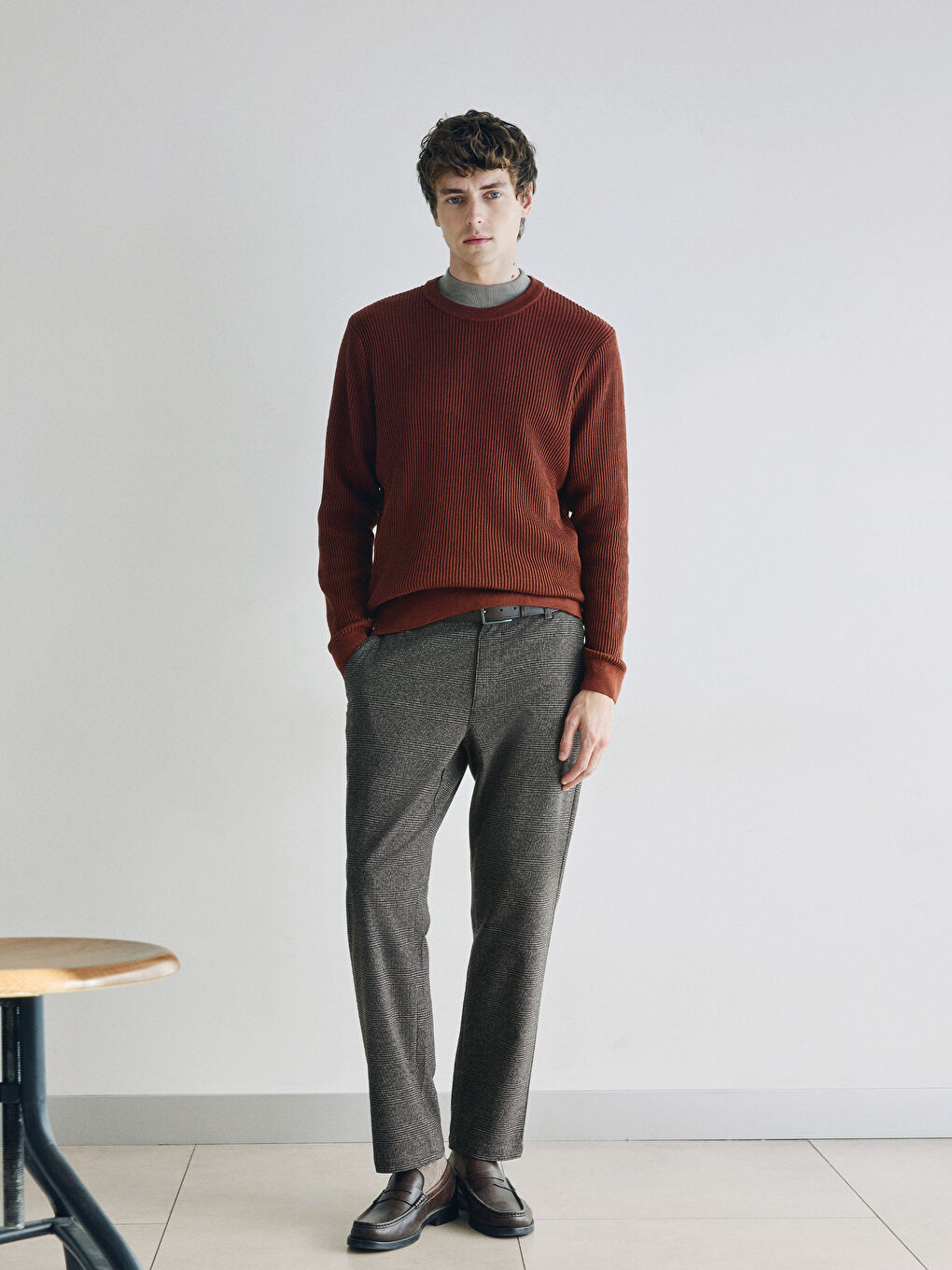 Crew Neck Long Sleeve Men's Tricot Sweater-5