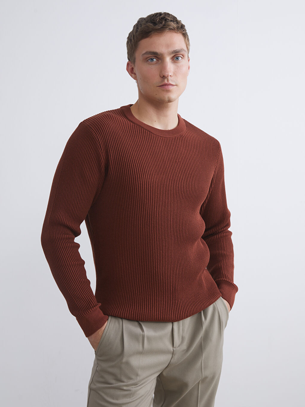 LCW Vision Crew Neck Long Sleeve Men's Tricot Sweater -W54877Z8-GXX