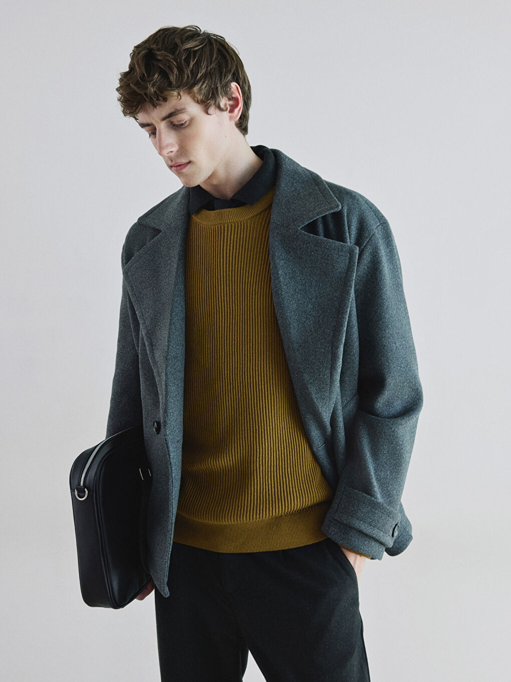 Sarı Bisiklet Yaka Erkek Triko Kazak-1