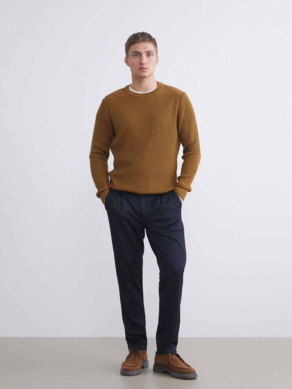 LCW Vision Crew Neck Long Sleeve Men's Tricot Sweater -W54877Z8-HCR